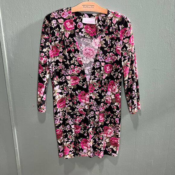 Sweet Miranda Black Floral Dress 3/4 Sleeve Medium Missing Button - Picture 1 of 6